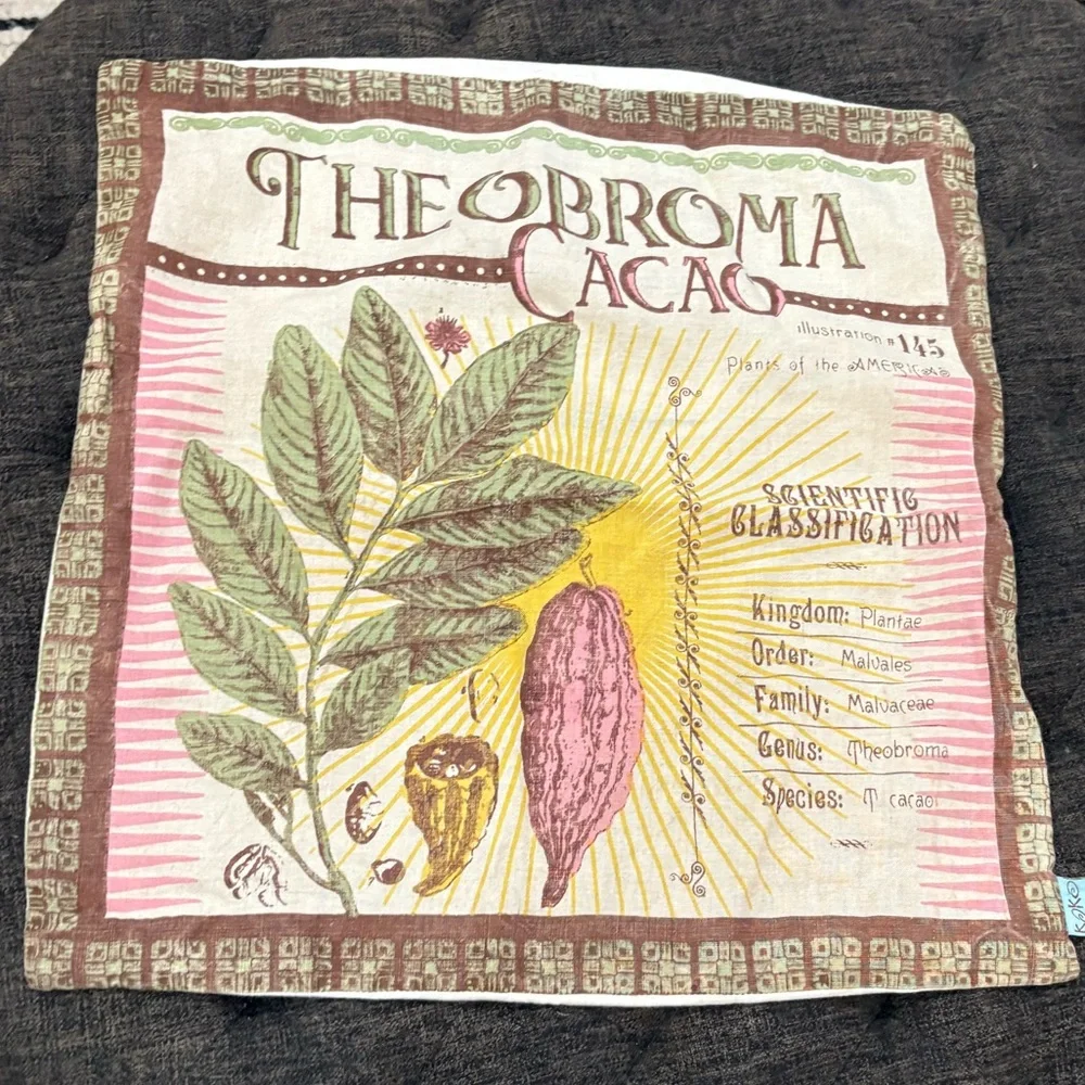 Set of 2 Koko Company Botanica 20” Pillow Covers Linen- Theobroma Cacao Print.